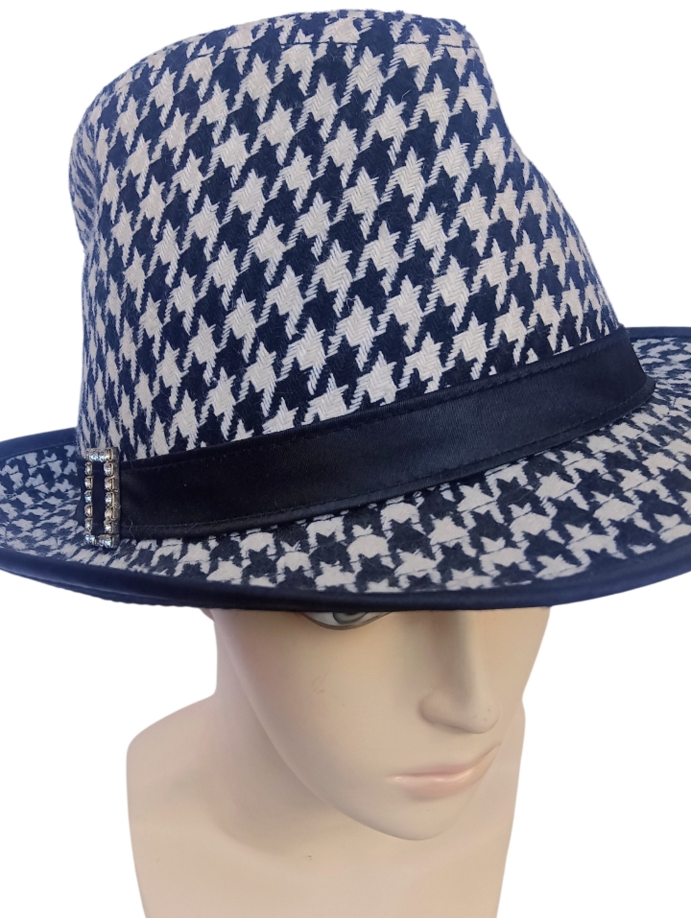 Scala Pronto Houndstooth Black & White Wool Blend Fedora Hat